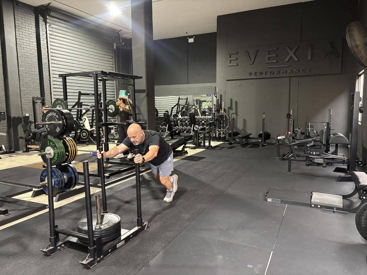 Sled work on the training floor at Evexia Wellbeing, Brookvale